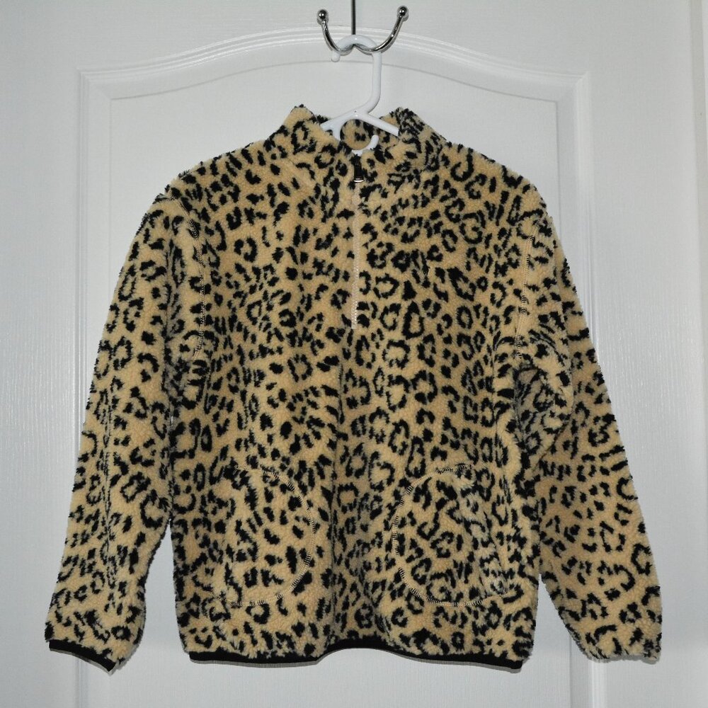 Polo Ralph Lauren Girl's Ocelot Sherpa 1/4 Zip Jacket Sweatshirt Leopard XL (16)